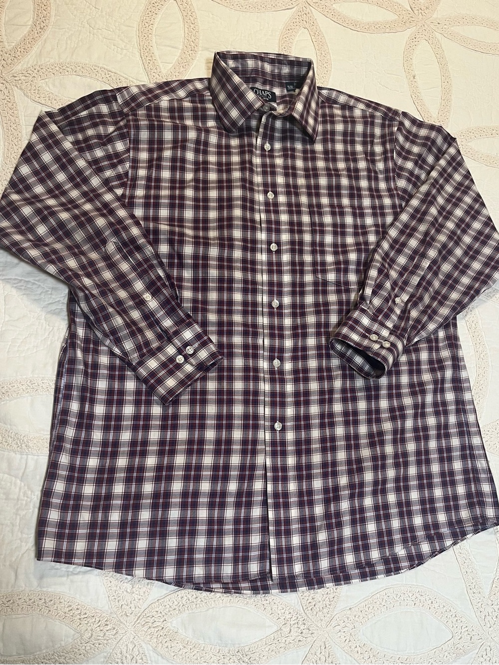 Chaps Men's burgundy , blue and White Plaid Button-Down Shirt